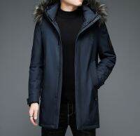 [COD] Mens mid-length hooded down jacket 2021 winter new fashion solid collar young and middle-aged men