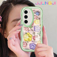 Jlingji เคสสำหรับ Samsung S23บวก S23อัลตร้าเคสลายดอกไม้สวยๆขอบคลื่นโคเลอร์เคสมือถือนิ่มกันกระแทก TPU ซิลิโคนแบบใสเคสป้องกันหัวกล้องรวมทั้งหมด