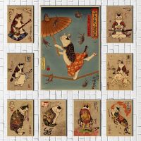 2023❖ Japan Samurai cat cat tattoo kraft poster retro art wall art living room bedroom decoration Painting posters