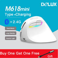 D ELUX M618มินิบลูทูธ4.0 2.4กรัมเมาส์ไร้สายเหมาะกับการทำงานในแนวตั้งเมาส์แบบชาร์จ USB O Ptical คอมพิวเตอร์เงียบหนู