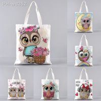 Women‘s Canvas Casual Handbag Owl Cute Pattern Environmentally Friendly Shopping Pocket Large Capacity Shoulder Bag Washable