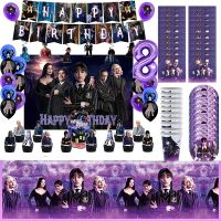 The Movie Wednesday Addams Birthday Party Decoration Banner Balloon Tableware Festive Event Supplies Home Decor Background Balloons