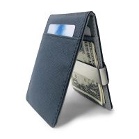 Fashion Solid Mens Thin Bifold Money Clip Leather Wallet with A Metal Clamp Female ID Credit Card Purse Cash Holder Card Holders