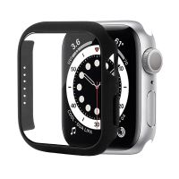 SmartPhonemall Shockproof PC Protective Case with Tempered Glass Film For Apple Watch Series 8 / 7 41mm(Black)