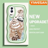 YIWESAN เคสสำหรับ VIVO Y72 5G Y52 5G Y75s 5G เคสลายการ์ตูนแพนด้าไอศกรีมแฟชั่นสีสันสดใสลายคลื่นเคสโทรศัพท์โปร่งใสป้องกันเลนส์กล้องเคสนิ่มแบบใสซิลิโคนกันกระแทก