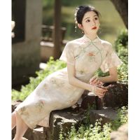 ใหม่สไตล์จีน cheongsam 2023 qipao ฤดูร้อนแขนสั้นคอปก Slit Elegant สไตล์จีน cheongsam ชุด FEMALE