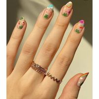 Cute Frog Flower Fake Nail Patch Round Head Summer Style False Nails for Girl Women Nail Art Manicure Supplies Press on Nails fenguhan