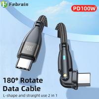 FEBRAIN 3.1ยูเอสบีสายข้อมูลตัวผู้กับตัวผู้ไฟ LED หมุนได้180องศา PD 100W แบบ Dual Type C สายชาร์จเร็ว