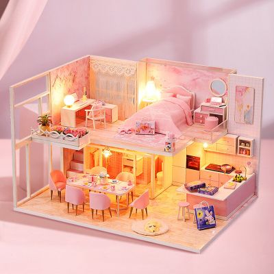 【❤】 Rokomari Fashion House บ้านไม้ของเล่นบ้านตุ๊กตาไม้ขนาดเล็กประกอบเองด้วยตนเองบ้านตุ๊กตาจิ๋วเฟอร์นิเจอร์ไฟ LED + กันฝุ่น