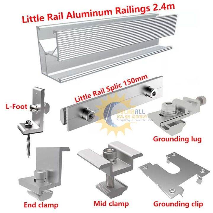 Solar Mounting Accessory For Panel Lfoot Mid clamp End clamp Rail Aluminum Railings Grounding