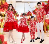 ชุดจีน ชุดตรุษจีน Chinese Dragon Balloon ชุดแม่ลูก ชุดครอบครัว ชุดจีนแม่ลูก ชุดสีแดง  เดรสชุดจีน เด็กหญิง  ผู้หญิง กระโปรงพอง กระโปรงระบาย 3 ชั้น