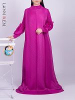 【YF】 LANMREM Oversize Pleated Dress Round Neck Spliced Fungus Full Sleeve Long Dresses For Women 2023 New Spring Clothes 2Q1331