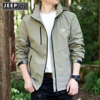 Jeep Spirit 1941 Estd เสื้อแจ็คเก็ตผู้ชายกันลมและกลางแจ้งกันน้ำเสื้อแจ็คเก็ตมีฮู้ดตัวใหญ่ลำลองปีนเขา