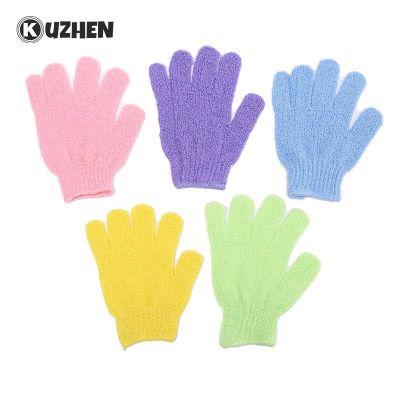 hotx 【cw】 5PCS Exfoliating Gloves Shower Fingers Peeling Mitt Sponge Spa Color