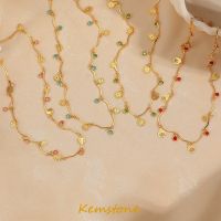 Kemstone Trend สร้อยคอชุบทอง18K ทำจากเหล็กไทเทเนียมโซ่คลื่นน้ำเพทายลูกบาศก์โซ่คอสำหรับเครื่องประดับผู้หญิงของขวัญ