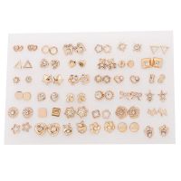 【DT】hot！ 36Pairs/Set Gold Color Earrings Mixed Styles Rhinestone Star Plastic Stud Set Jewelry