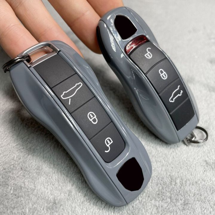 เคสกุญแจรถยนต์สีเทา3ส่วน-ชุดสำหรับพอร์ช-panamera-พริกป่น-boxster-cayman-718-911ฝาครอบกุญแจรีโมตพวงกุญแจปลอก-fob