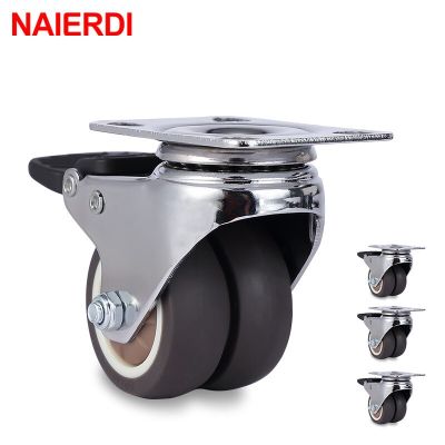 NAIERDI 4PCS Swivel Furniture Casters 1.5" / 2" Heavy Duty Soft Rubber Roller Furniture Wheels With Brake for Platform Trolley Furniture Protectors  R