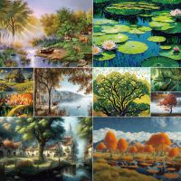 Cartoon Tree Landscape Printed Fabric 11CT Cross-Stitch Set Embroidery Needlework Painting Knitting Craft Room Decor Sales Floss Knitting  Crochet