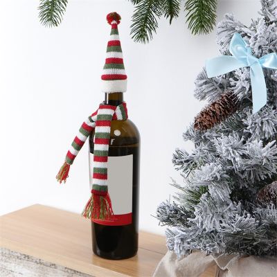 หมวกถักผ้าพันคอขนสัตว์คริสต์มาสกระเป๋าน้ำร้อนไวน์แดงคริสต์มาสหมวกขวดไวน์ตกแต่ง JPZ3824เครื่องมือบาร์ไวน์