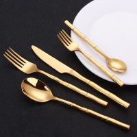 16/20/24Pcs Cutlery Set Stainless Steel Western Tableware Mirror Knife Fork  Spoon Bamboo Style Dinner Set Kitchen Utensils