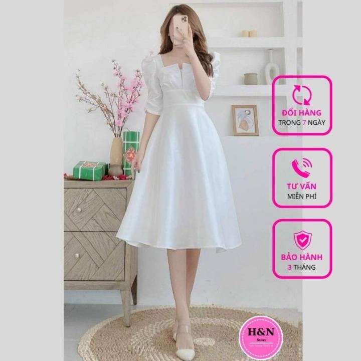 Váy xòe trắng dự tiệc xinh xắn dịu dàng như Hoa hậu Thu Thảo  DN182   AloraShop21