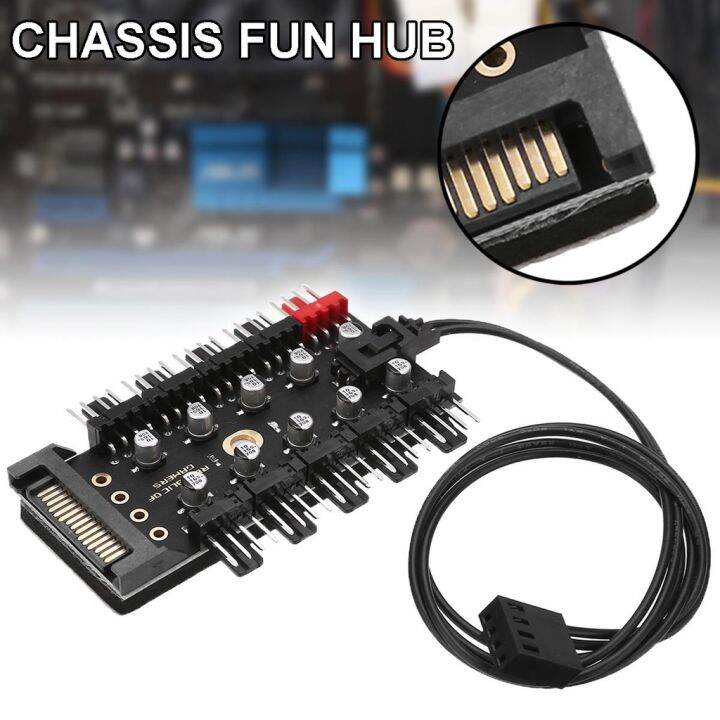 PC 1 to 10 4Pin Cooling Fans Hub Splitter Cable 12V PWM LED Sata Power