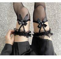 【jw】▲☃  meias de malha estilo japonês feminino laço bowknot suspender joelho altas fishnet coxa menina longas