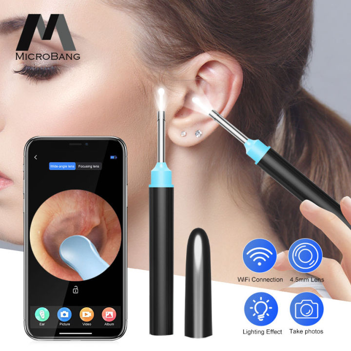 MicroBang WiFi Ear Pick Intelligent Cleaner LED Flashlight Visible Ear  Spoon Ear Wax Removal Ear Cleaner Visual Ear Scope Camera Safe Ear Pick Ear  Cleaning Tool with HD Camera for iPhone, iPad