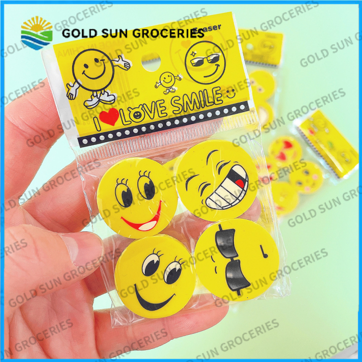 4pcs mini smiley eraser school supplies cute Emoji smiley face eraser