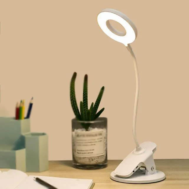 ☼LED Desk Lamp with Clamp Dimmable Reading Light Eye-Care USB Table ...