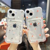 Transparent Love Heart Card Pocket Case For iPhone 14 13 12 11 Pro Max 14Plus X XR XS Max Shockproof Wallet Card Holder Cover