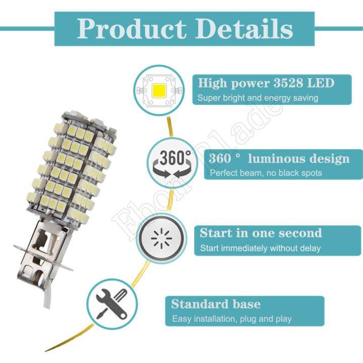 h3โคมไฟสว่างพิเศษ-led-2ชิ้นโคมไฟไฟแอลอีดีตัดหมอก3528-120smd-สีขาว6000k-สำหรับวันรถไฟหน้ารถวิ่งรถยนต์