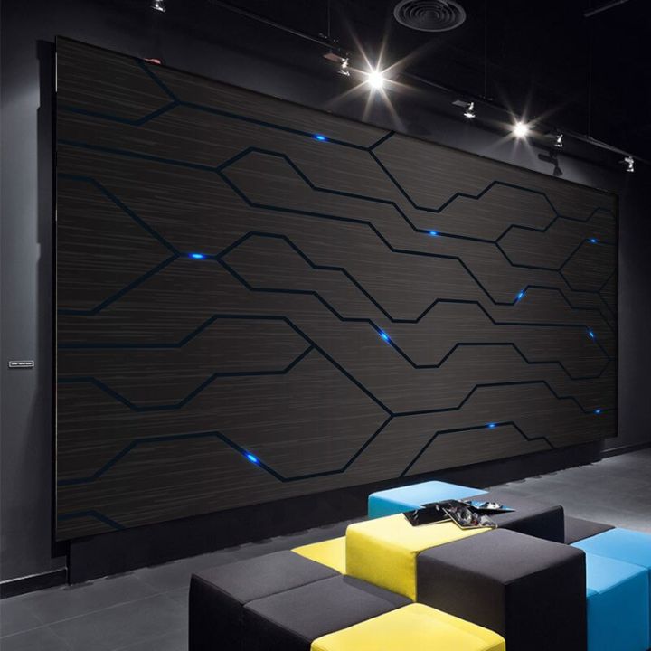 3d-โลหะสีดำแผงวงจรบริษัทเทคโนโลยีกระดาษตกแต่งผนังอุตสาหกรรมตกแต่งผนังห้อง-e-sports-ลูกกรงแบบโครงข่ายวอลเปเปอร์-ktv