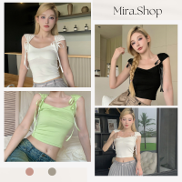 mira เสิ้อครอปแขนกุดผูกตรงแขน สีโดดเด่น พร้อมส่งในไทย 719#