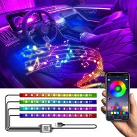 [ANYA Auto Parts] โคมไฟตกแต่งบรรยากาศอัตโนมัติแสงพื้นหลังภายในรถ LED RGB พร้อมแอป USB เพลงแบบไร้สายควบคุมด้วยนีออน