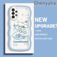 Chenyyka เคสปลอกสำหรับ Samsung กาแลคซี A13 A13 5G ลายการ์ตูน Cinnamoroll ขอบดีไซน์ใหม่ลายคลื่นเคสโปร่งใสลายกล้องถ่ายรูปเคสมือถือกันกระแทกแบบใสนุ่มเรียบง่ายอ่อนโยนป้องกัน