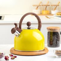 2.5 L Stainless Steel Tea Kettle Yellow Whistling Stovetop Teapot Teakettle with Ergonomic Handle Water Pot Kitchenware