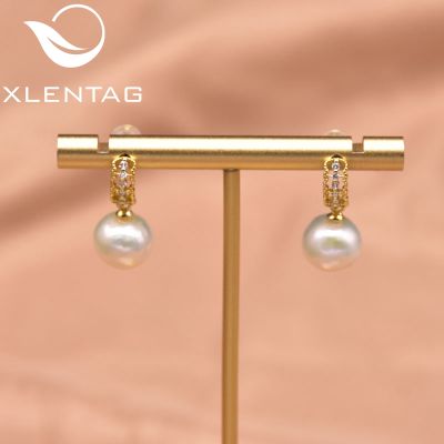 Xlentag handmade natural white baroque pearl edison earrings female couple wedding engagement party gift boutique jewelry GE1032