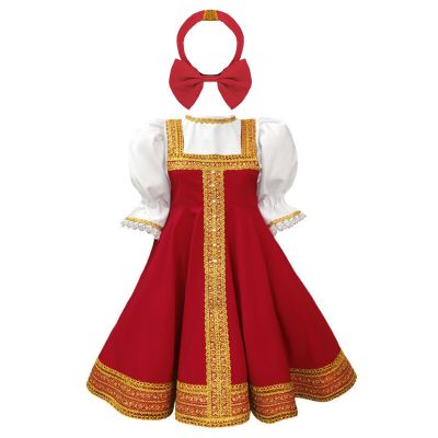 Russian Dance Tutu Dress Puff Sleeve Princess Dress Halloween Red Sarafan Folk Fancy Dress Kid Girls Traditional Russian Costume