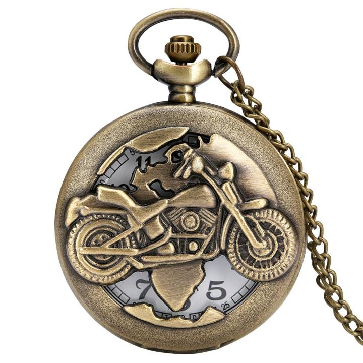 กลวงบรอนซ์โบราณ3d-รถจักรยานยนต์-autocycle-นาฬิกาควอตซ์แบบพกพาสายโซ่จี้สร้อยคอของขวัญเลโลจเดโบลซีโล