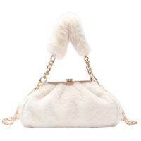 Casual Plush Solid Color Chain Shoulder Bag Fashion Autumn Winter Women Small Snap Handbag