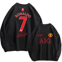 Manchesters Uniteds F.C.S Cristianos Ronaldos No. 7เสื้อกันหนาวผู้ชายผู้หญิงแขนยาวคอลูกเรือเสื้อสองด้านพิมพ์ Unisex ฤดูใบไม้ร่วงฤดูหนาวเสื้อผ้า