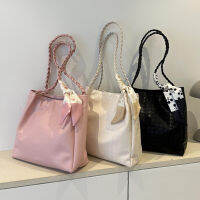 ifashionbagshop(IF1930) กระเป๋าหนังPUสะพายไหล่มีผ้าพูกโบว์