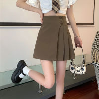 Khaki Skirt Womens Design Sense Niche 2023 Summer New High Waist A- Line Skirt Irregular Pleated Skirt