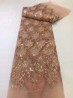 Luxury African Lace Fabric 2022 High Quality Lace Heavy Bead Tube Sequin Lace Fabric for Wedding Dress YYZ823