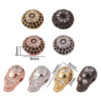 5PCS 14x8x9.5mm ss Micro Pave Cubic Zirconia Beads Skull Golden Hole: 2mm