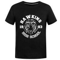 Hawkins โรงเรียนมัธยมเสื้อยืดสำหรับผู้ชายผู้หญิงเสื้อยืดแขนสั้นส่วนบุคคลทุกการแข่งขันแฟชั่นสบายๆอะนิเมะฤดูร้อนเสื้อที1807