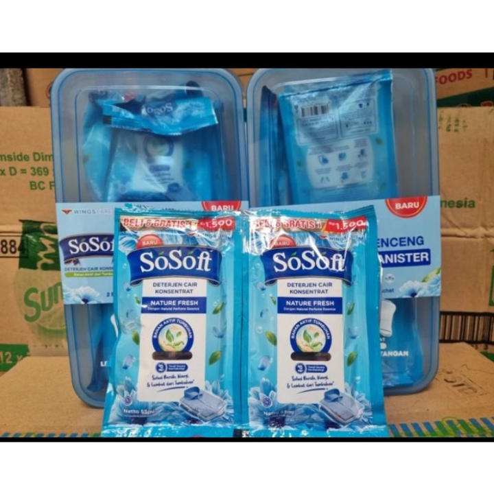 So Soft Deterjen Cair 55 ml 2 Renceng Isi 12+2 Sachet Free Canister