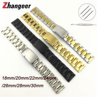 Stainless Steel Metal Watchband celet 18mm 20mm 22mm 24mm 26mm 28mm 30mm Watch Band Wrist Strap Black Silver Gold Accessories